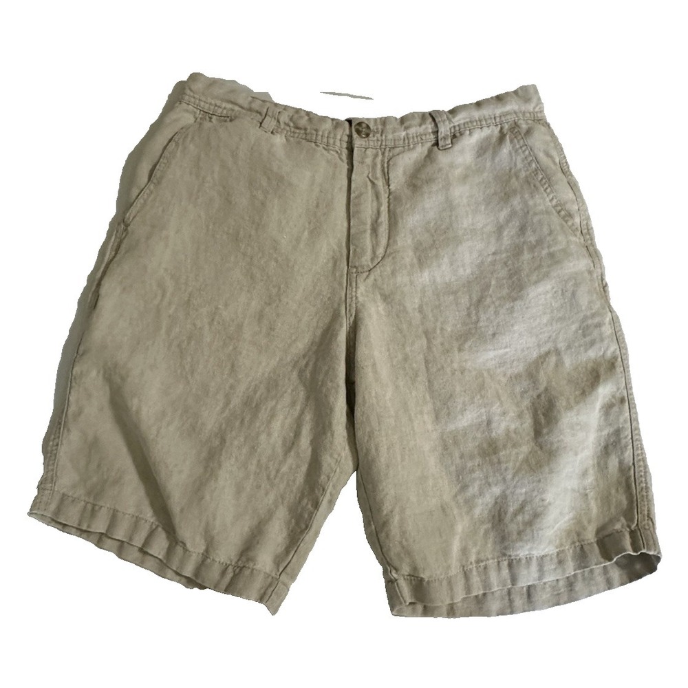 Black Brown 1826 Men's Linen Shorts Beige Classic Fit Flat Front Size 32